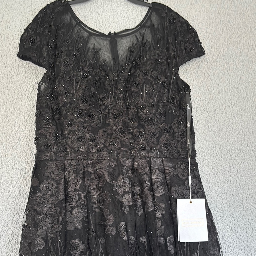 Mac Duggal Black Embellished Floral Cap Sleeve A Line Gown, Lace Maxi Dress NWT - Picture 9 of 17